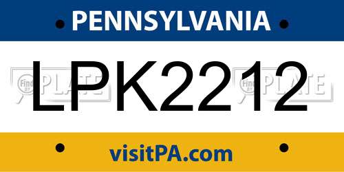 LPK2212 Pennsylvania License Plate