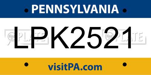 LPK2521 Pennsylvania License Plate