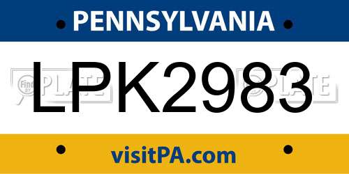 LPK2983 Pennsylvania License Plate