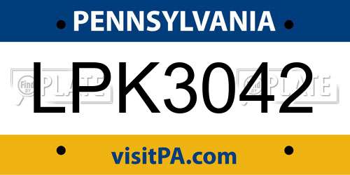 LPK3042 Pennsylvania License Plate