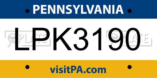 LPK3190 Pennsylvania License Plate