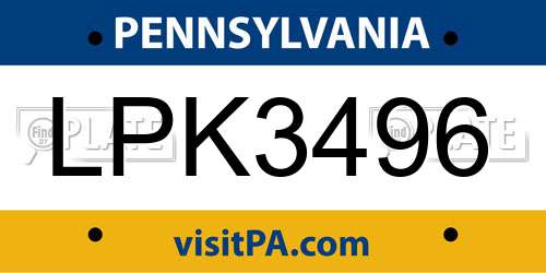 LPK3496 Pennsylvania License Plate