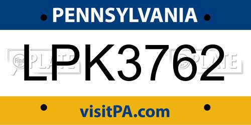 LPK3762 Pennsylvania License Plate