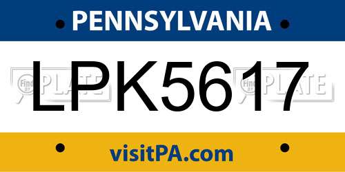 LPK5617 Pennsylvania License Plate