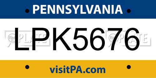 LPK5676 Pennsylvania License Plate