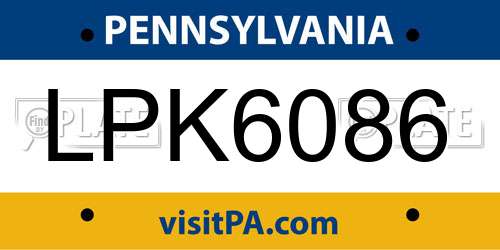 LPK6086 Pennsylvania License Plate