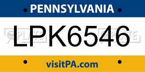 LPK6546 Pennsylvania License Plate