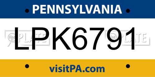 LPK6791 Pennsylvania License Plate