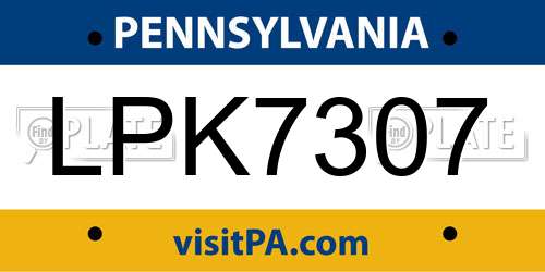 LPK7307 Pennsylvania License Plate