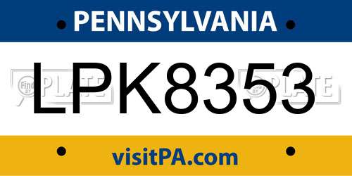LPK8353 Pennsylvania License Plate