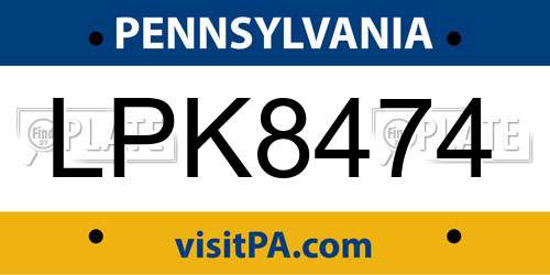 LPK8474 Pennsylvania License Plate