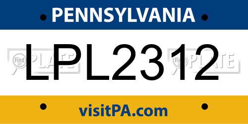 LPL2312 Pennsylvania License Plate