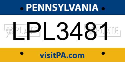 LPL3481 Pennsylvania License Plate