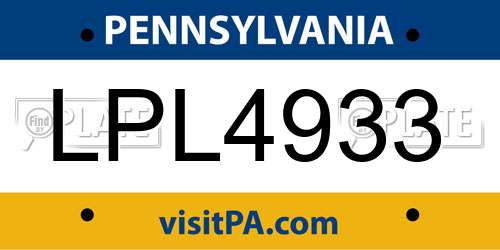 LPL4933 Pennsylvania License Plate