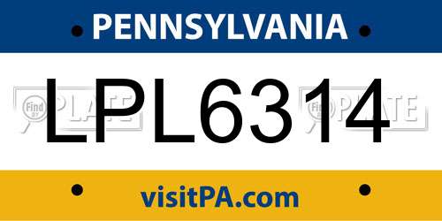 LPL6314 Pennsylvania License Plate