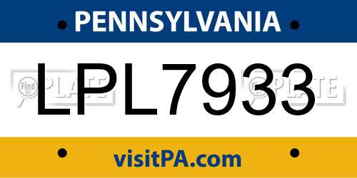 LPL7933 Pennsylvania License Plate
