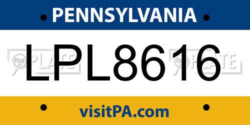 LPL8616 Pennsylvania License Plate
