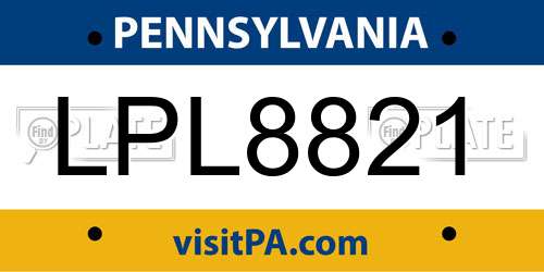 LPL8821 Pennsylvania License Plate
