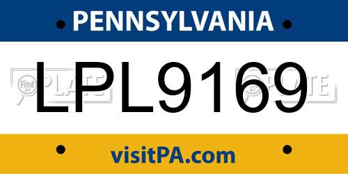 LPL9169 Pennsylvania License Plate