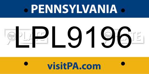 LPL9196 Pennsylvania License Plate