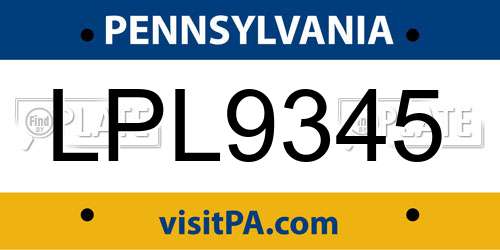 LPL9345 Pennsylvania License Plate