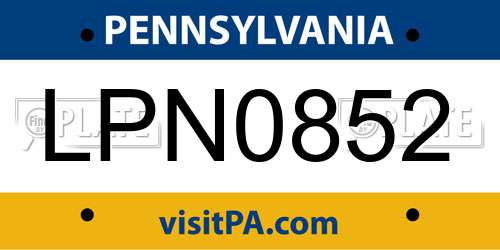 LPN0852 Pennsylvania License Plate