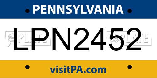 LPN2452 Pennsylvania License Plate