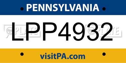 LPP4932 Pennsylvania License Plate