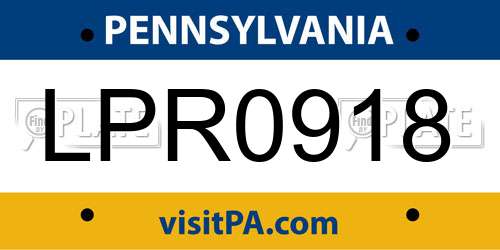 LPR0918 Pennsylvania License Plate