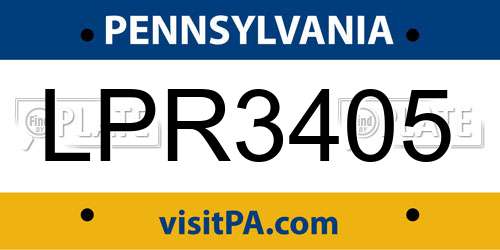 LPR3405 Pennsylvania License Plate