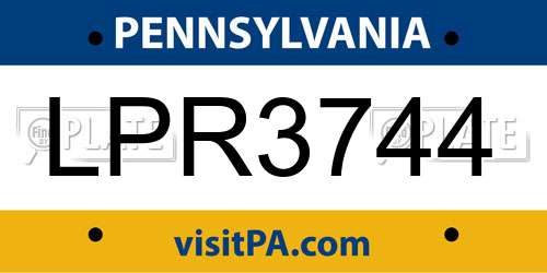 LPR3744 Pennsylvania License Plate