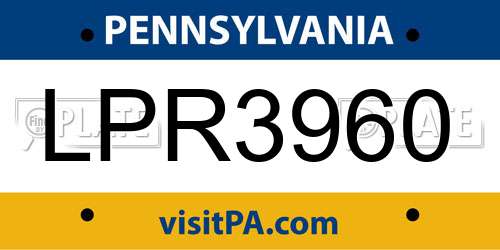 LPR3960 Pennsylvania License Plate