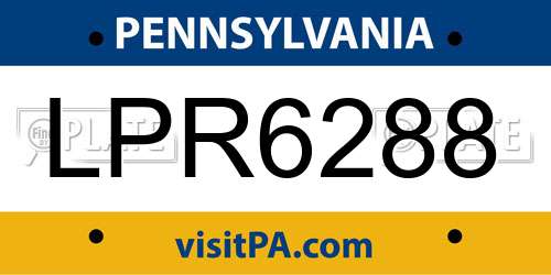 LPR6288 Pennsylvania License Plate