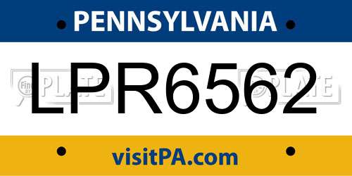 LPR6562 Pennsylvania License Plate