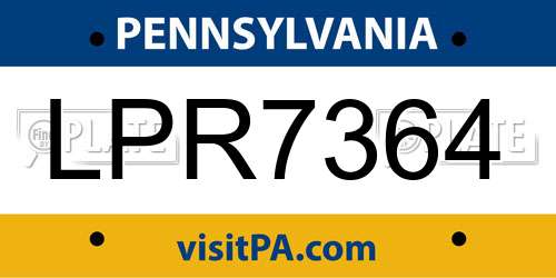 LPR7364 Pennsylvania License Plate