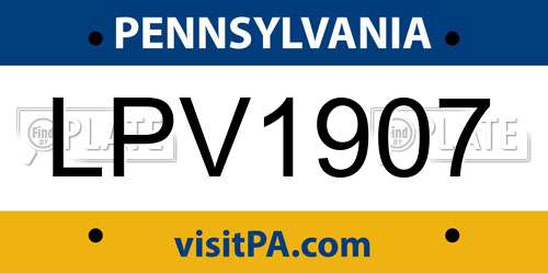 LPV1907 Pennsylvania License Plate
