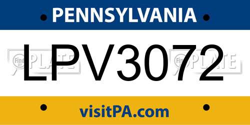 LPV3072 Pennsylvania License Plate