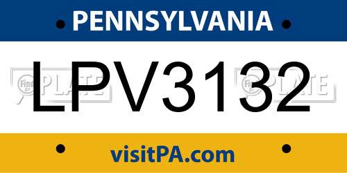 LPV3132 Pennsylvania License Plate