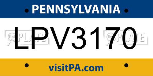 LPV3170 Pennsylvania License Plate