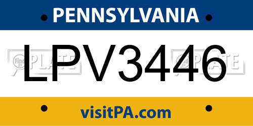 LPV3446 Pennsylvania License Plate