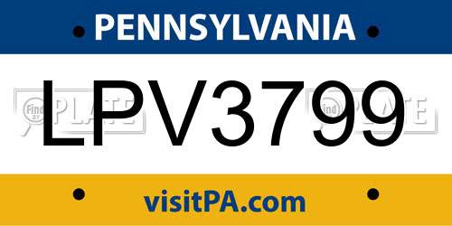 LPV3799 Pennsylvania License Plate