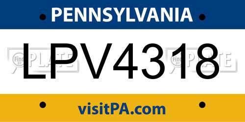 LPV4318 Pennsylvania License Plate