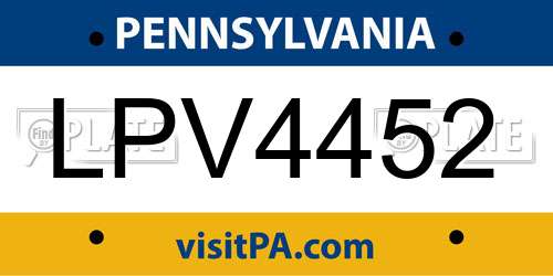 LPV4452 Pennsylvania License Plate