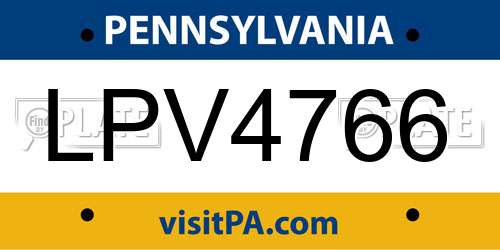 LPV4766 Pennsylvania License Plate