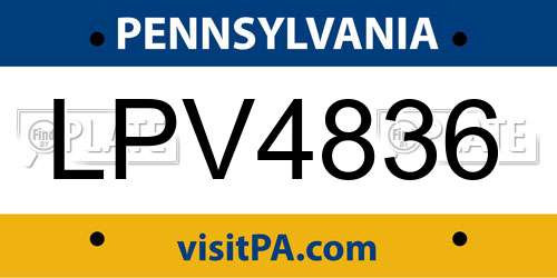 LPV4836 Pennsylvania License Plate