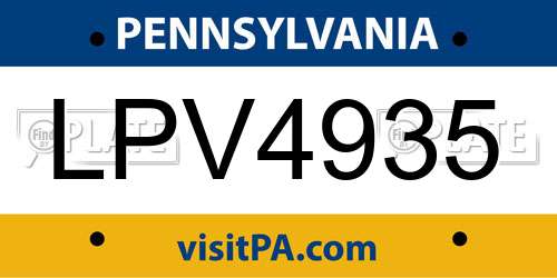 LPV4935 Pennsylvania License Plate
