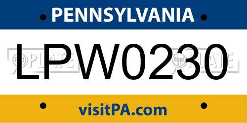 LPW0230 Pennsylvania License Plate