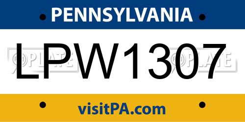 LPW1307 Pennsylvania License Plate