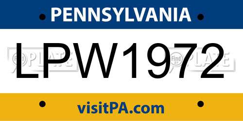 LPW1972 Pennsylvania License Plate
