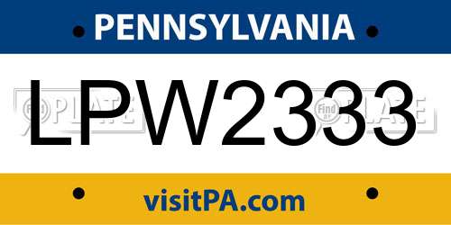 LPW2333 Pennsylvania License Plate